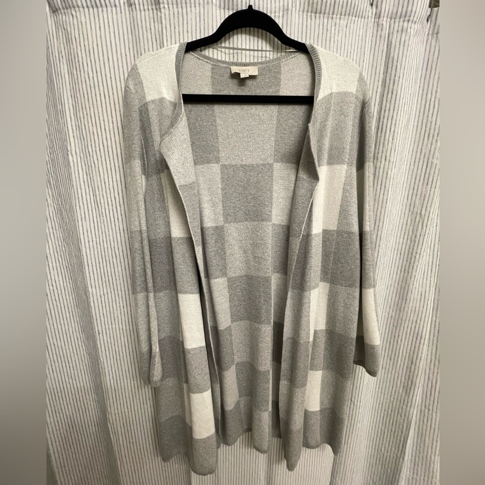 Grey and White Long Block Cardigan
